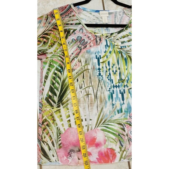 Chico's Women Size 1 US (M) Magnificent Florals Tropical Print Blouse Boho Beach - Picture 11 of 14